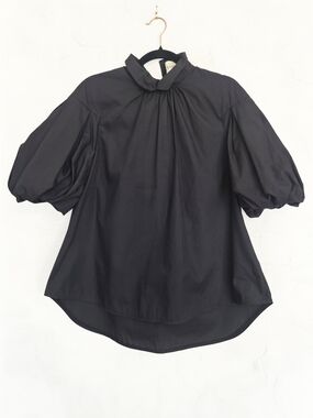 Tish Cox Black Puff Sleeve Ami Cotton Top, L